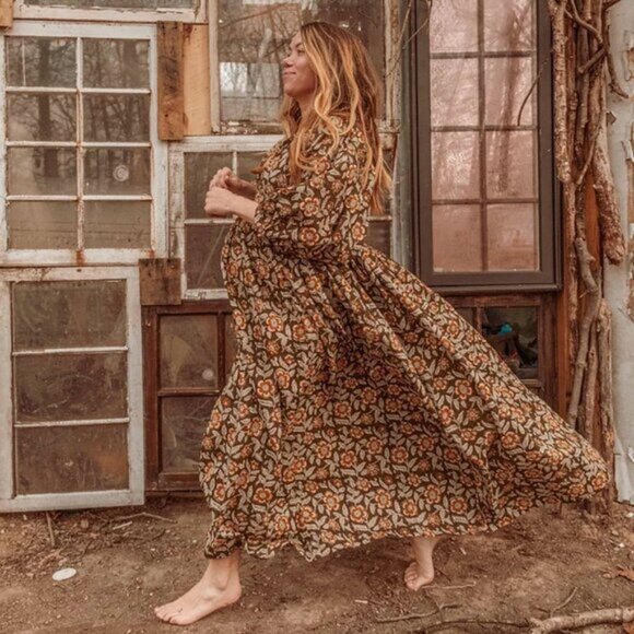 NWT GardenBelle Women's One Size Marlowe Organic Cotton Hand Block Printed Dress - Picture 15 of 16